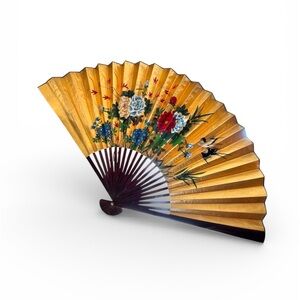 Elegant Gold Decorative Fan with Floral Design
